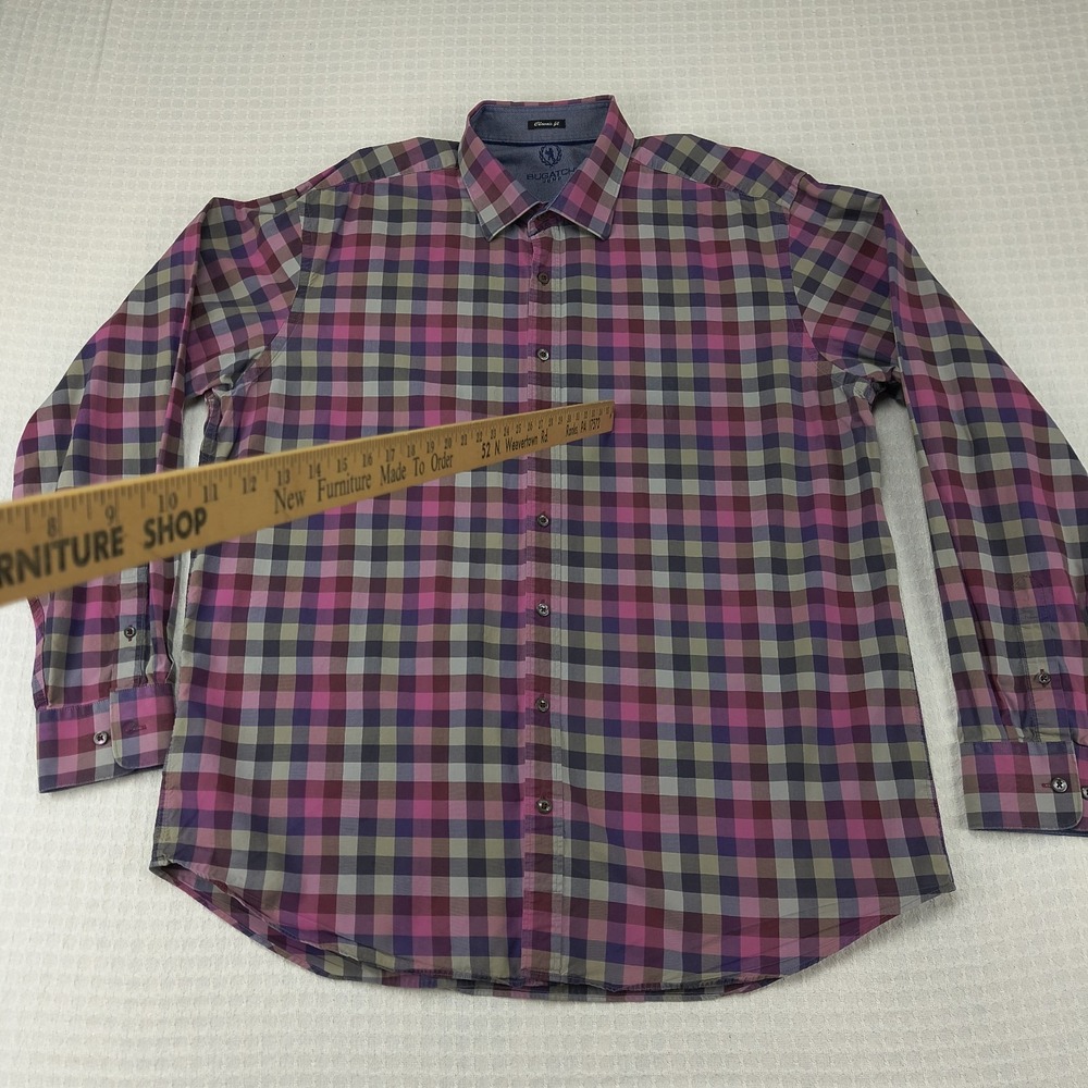 Bugatchi Uomo Mens XXL Classic Fit Long Sleeve Plaid Button Up Shirt Multicolor - Picture 4 of 11